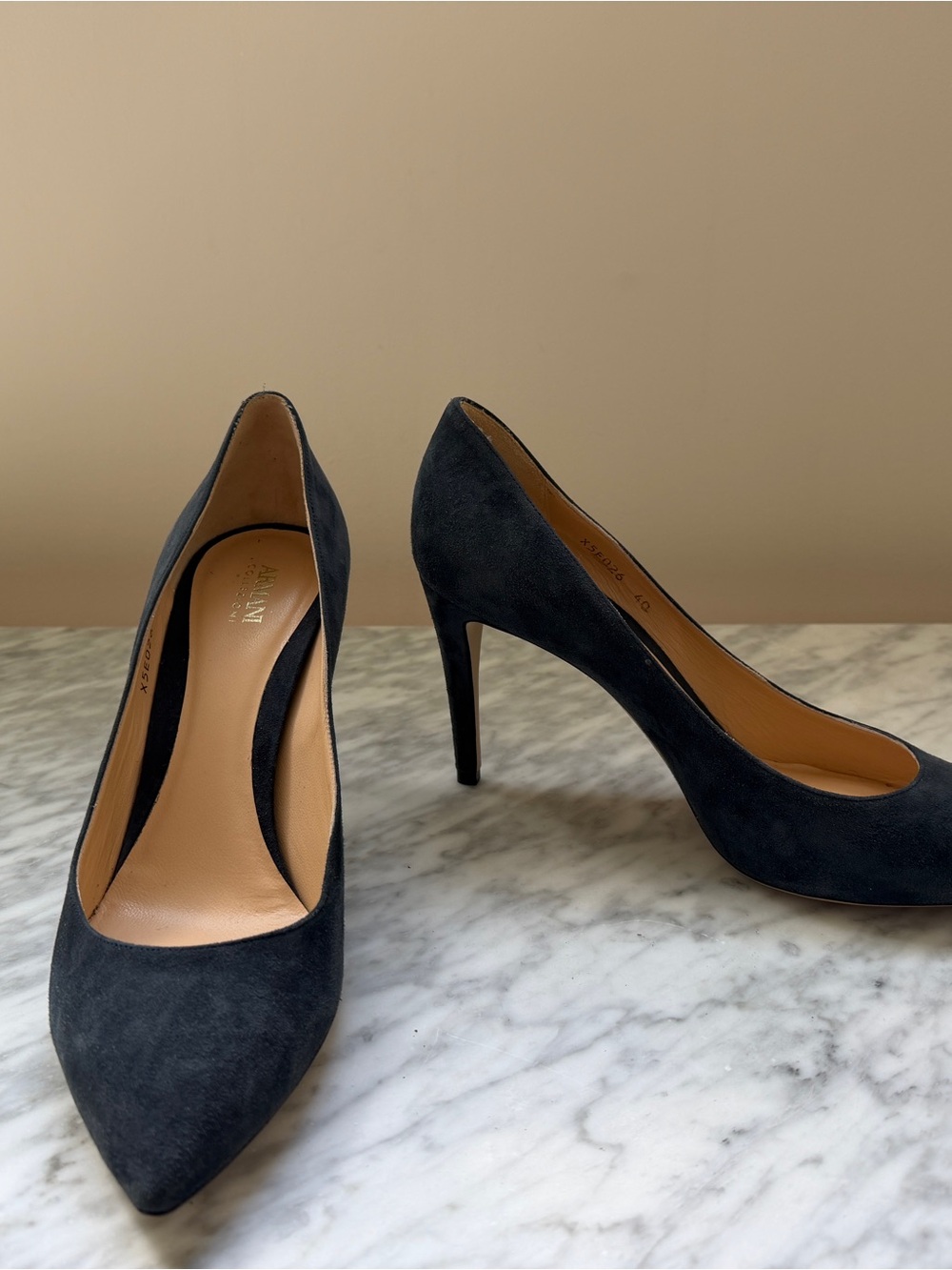 Armani Collezioni Navy Blue Suede Pointed-Toe Stiletto Pumps